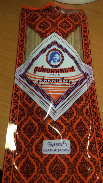 Noppamas Incense Sticks orange jasmine full packaging detail view