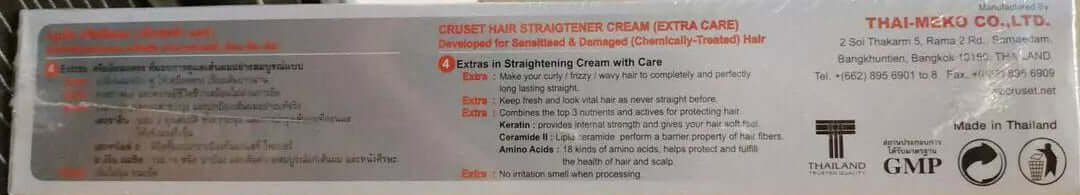 Cruset Hair Straightener Cream ingredients and product information label