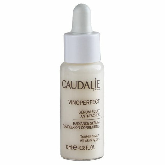 Caudalie Vinoperfect Serum 10ml bottle standing upright on white background