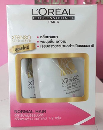 Loreal Xtenso Oleoshape straightening kit box close up front
