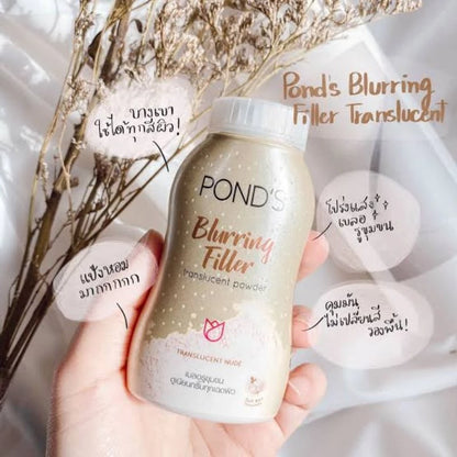 Pond's Blurring Filler Powder translucent nude bottle with powder and flowers