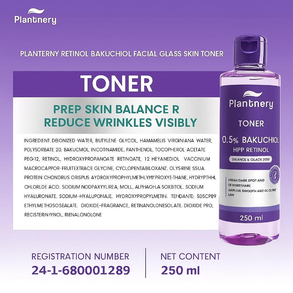 250ml Plantnery Toner 0.5 Bakuchiol HPR Retinol Radiant Smooth Face Care