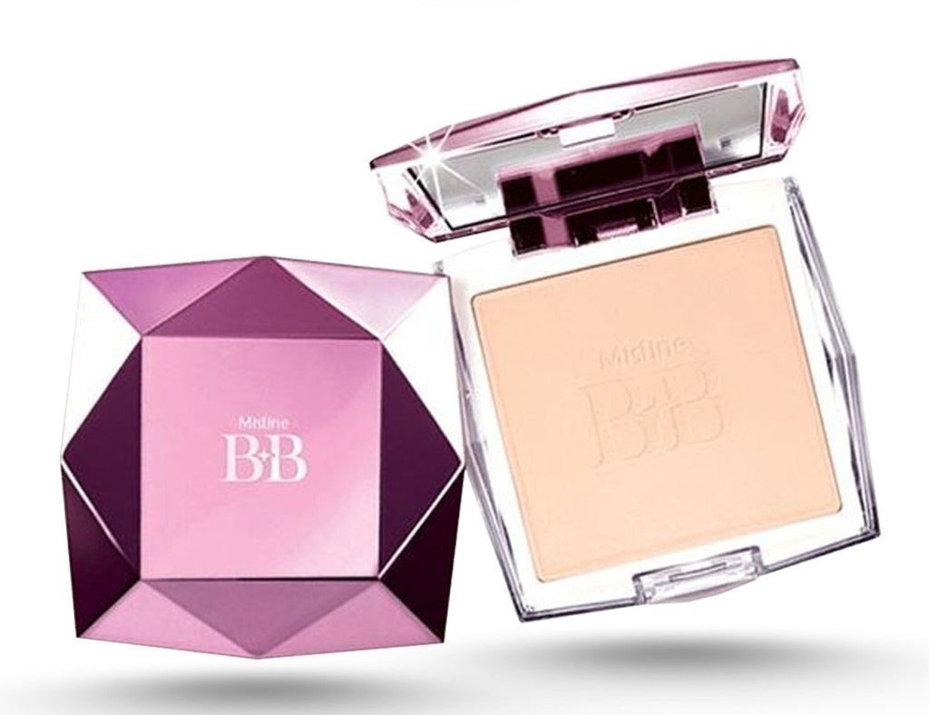 Mistine BB Diamond Pressed Powder compact set with packaging and pressed powder view