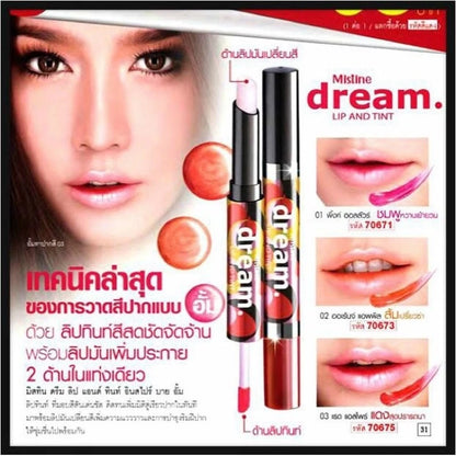 Mistine Dream Lip Tint product with model face and packaging details