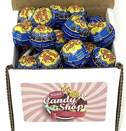 Box of Chupa Chups Cola flavor lollipops bulk pack display