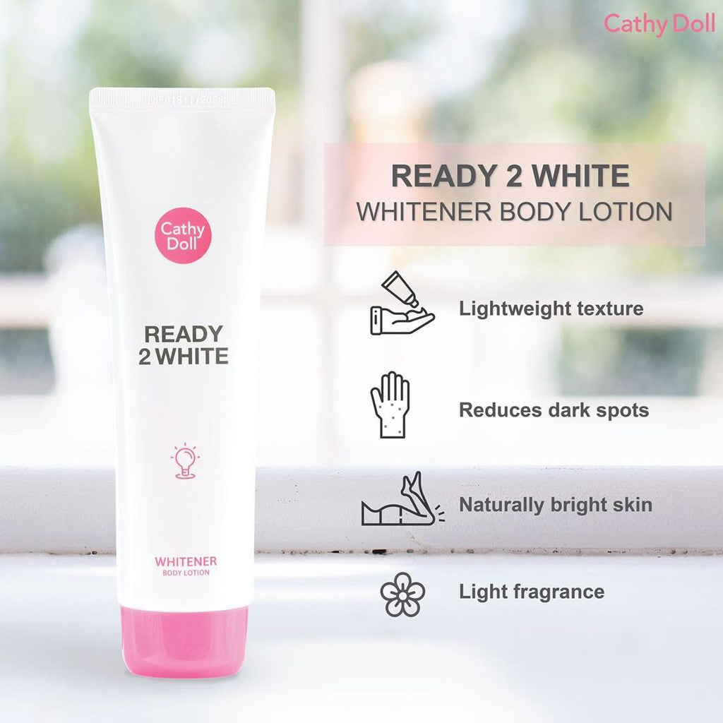 Cathy Doll Ready 2 White body lotion product info card and packaging