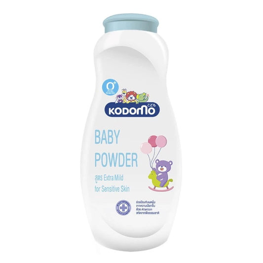 Kodomo Baby Powder Extra Mild bottle front view showing gentle formula for sensitive baby skin