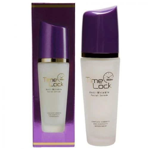 Mistine Time Lock Serum bottle and packaging standing together on display