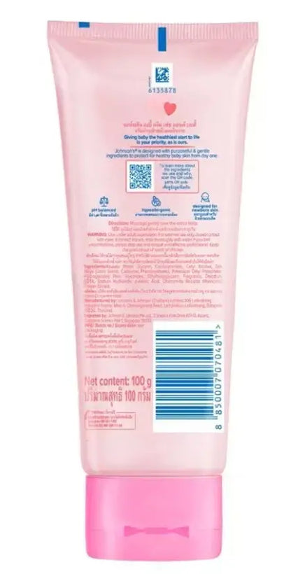Back view of johnsons baby cream face body showing the barcode and product information