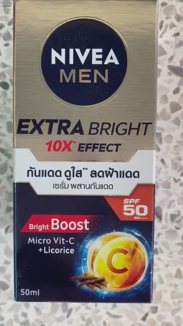NIVEA MEN Extra Bright Serum SPF50 PA+++ Face Moisturizer with Gluta AHA Vitamin C 50ml