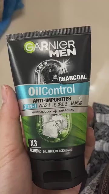 Garnier Men Oil Control Charcoal 3 In 1 Wash Scrub Mask Mineral Clay