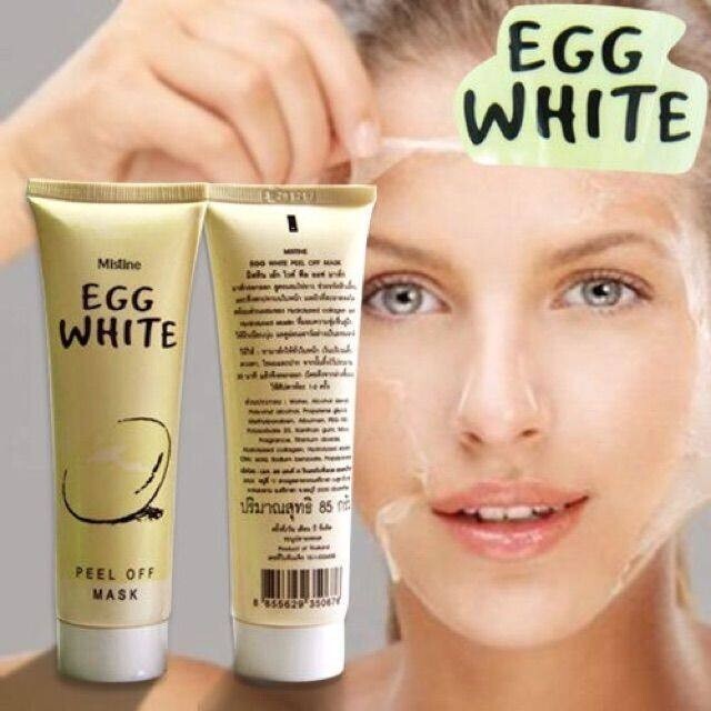  Mistine Egg White Peel Off Mask with model applying face mask