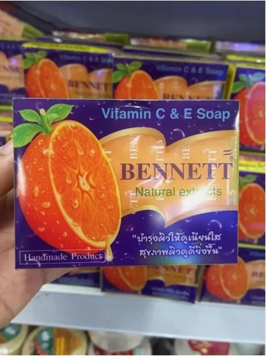 Bennett Vitamin C E Soap bar wrapped in orange packaging from Thailand