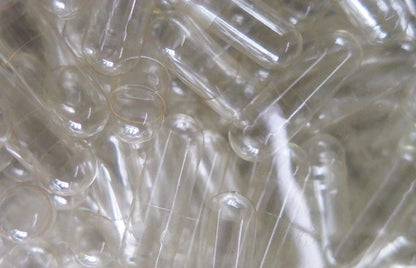  Empty Vegetarian Capsules Size 0 in clear plastic bag close-up view