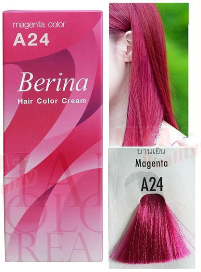 Berina Permanent Hair Dye Color Colour Cream A24 Magenta