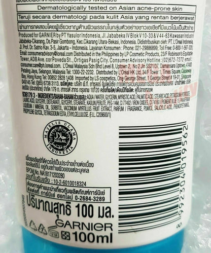 Garnier Pure Active Anti-Acne Scrub back label showing ingredients and instructions