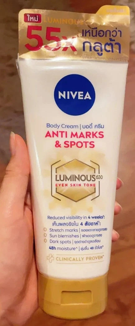 Nivea Luminous 630 Body Cream lifestyle product display soft lighting skincare scene