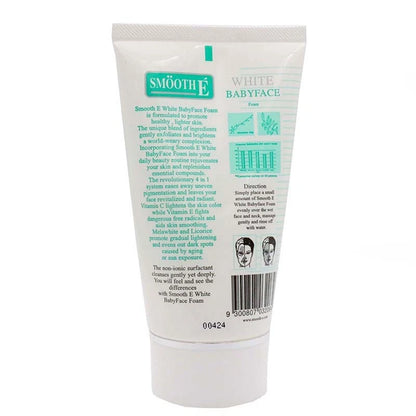 Smooth E White Babyface Foam back view with ingredients and directions