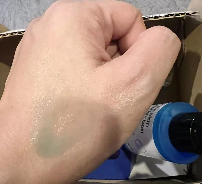The Skin Collection Serum texture on hand lightweight liquid serum
