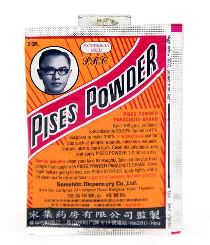 Pises Powder Acne Treatment 3g x 12 Thai Herb Parachute Brand for Pimple and Scar Care