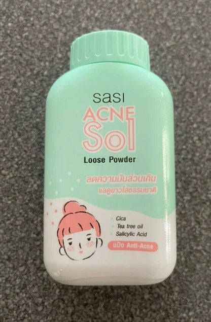 Sasi Acne Sol Loose Powder 50g product bottle isolated view