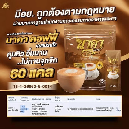 Naka Instant Coffee social media style promotional banner with product benefits