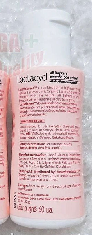 Lactacyd All Day Care Wash back packaging instructions close up