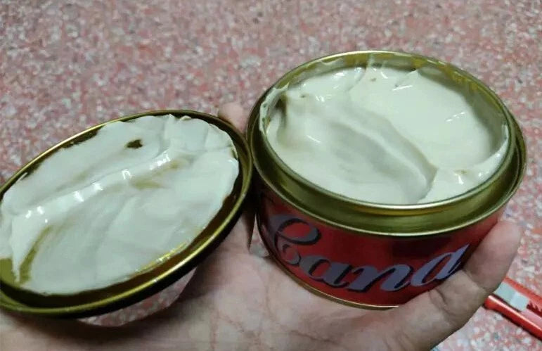 Cana Car Cream Wax red container opened, showing cream wax texture inside