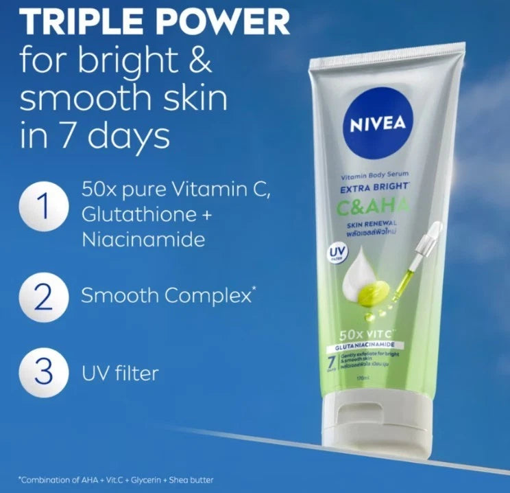 Nivea C AHA Body Serum Extra Bright UV Filter Vitamin C Gluta Niacinamide Body Lotion