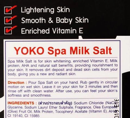 Yoko Spa Milk Salt Whitening AHA Body Scrub Exfoliator for Smooth Baby Skin 50g