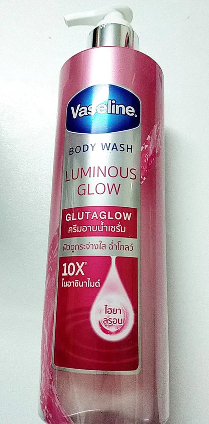 Vaseline Luminous Glow Body Wash tall bottle front pink design
