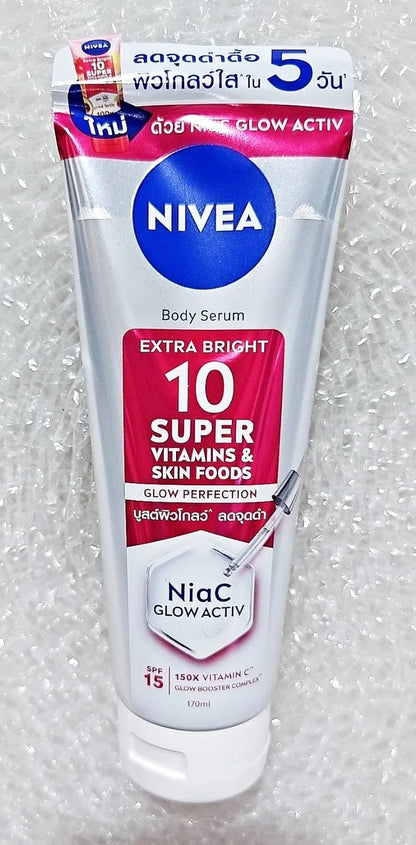 NIVEA Extra Bright Body Serum product tube with cap close up 170ml
