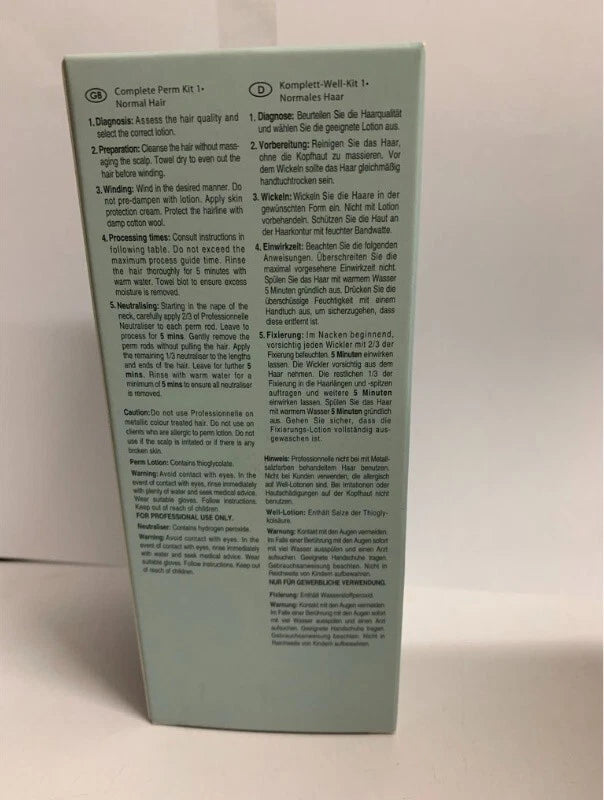 Back view of Schwarzkopf Perm Kit P1 packaging with instructions for use on normal hair.