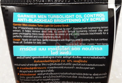 Garnier Men Oil Control Icy Scrub Face Wash 100ml close up ingredients and directions