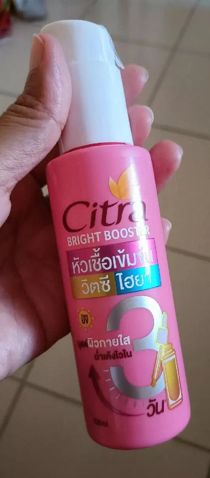 Citra Bright Booster Serum pink pump bottle angled side packaging 100ml