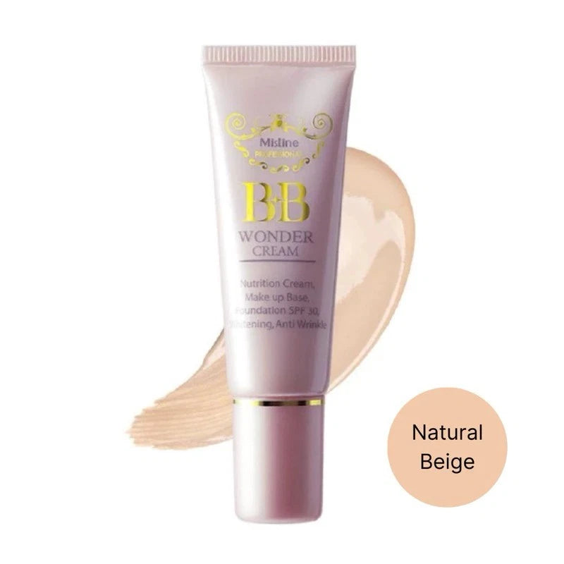 Mistine BB Wonder Cream tube with smooth foundation texture swatch SPF30