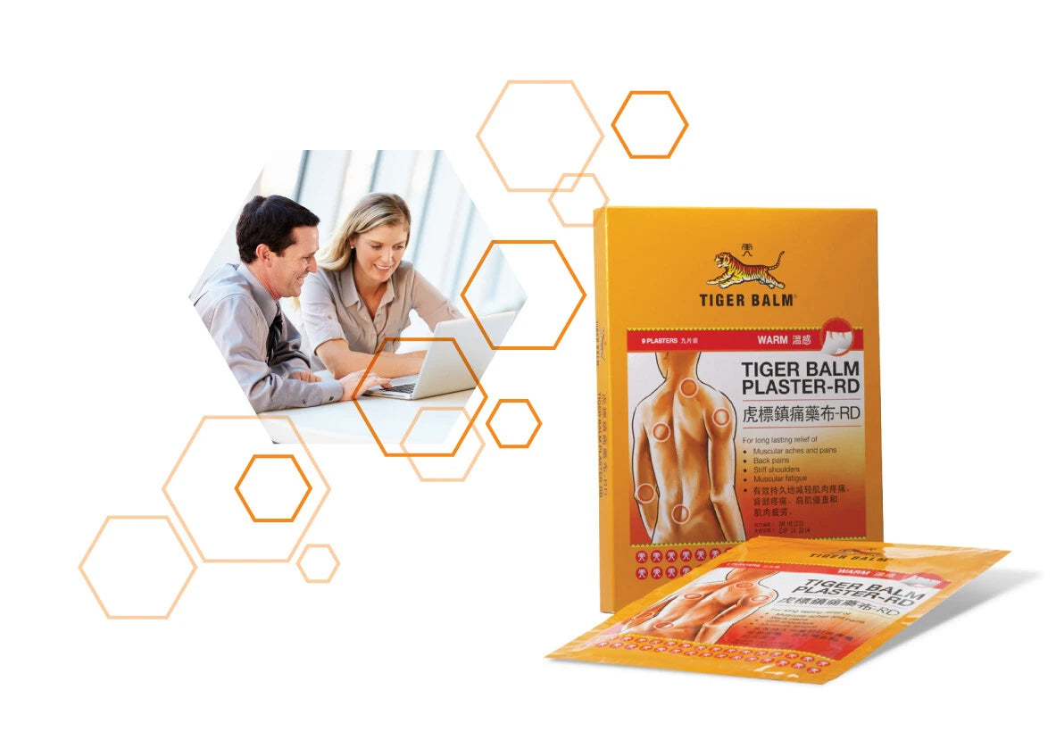 Tiger Balm Medicated Plaster Warm Patch with Packaging and Application Example