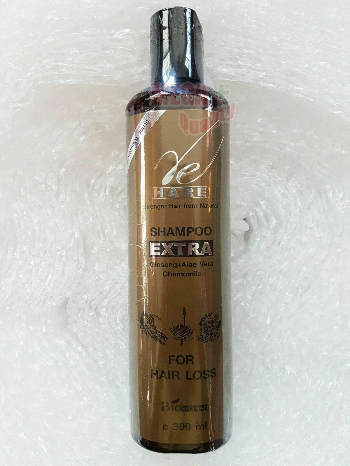 Biowoman Re Hare Shampoo Extra for hair loss with ginseng and aloe vera in a 300ml bottle.