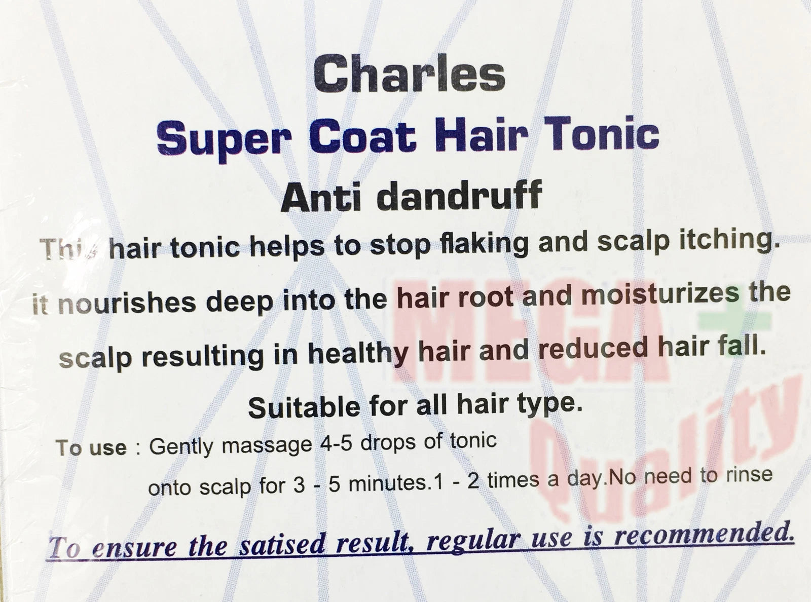 CS Charles Hair Tonic Anti Dandruff label showing product description and directions
