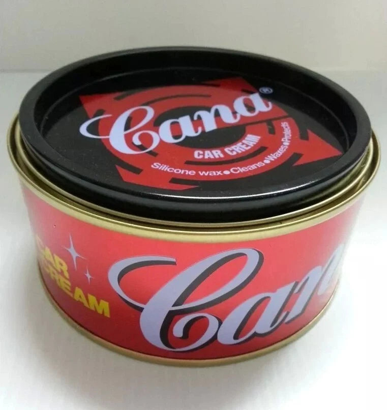 Cana Car Cream Wax black lid with bold red Cana logo on top surface