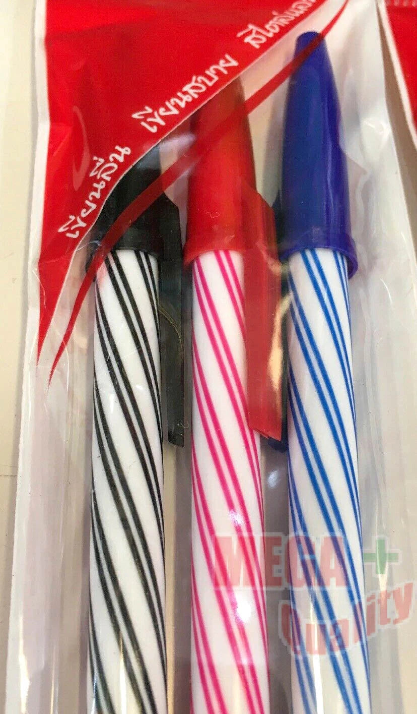 Lancer Spiral Ballpoint Pens blue black red spiral design close up view