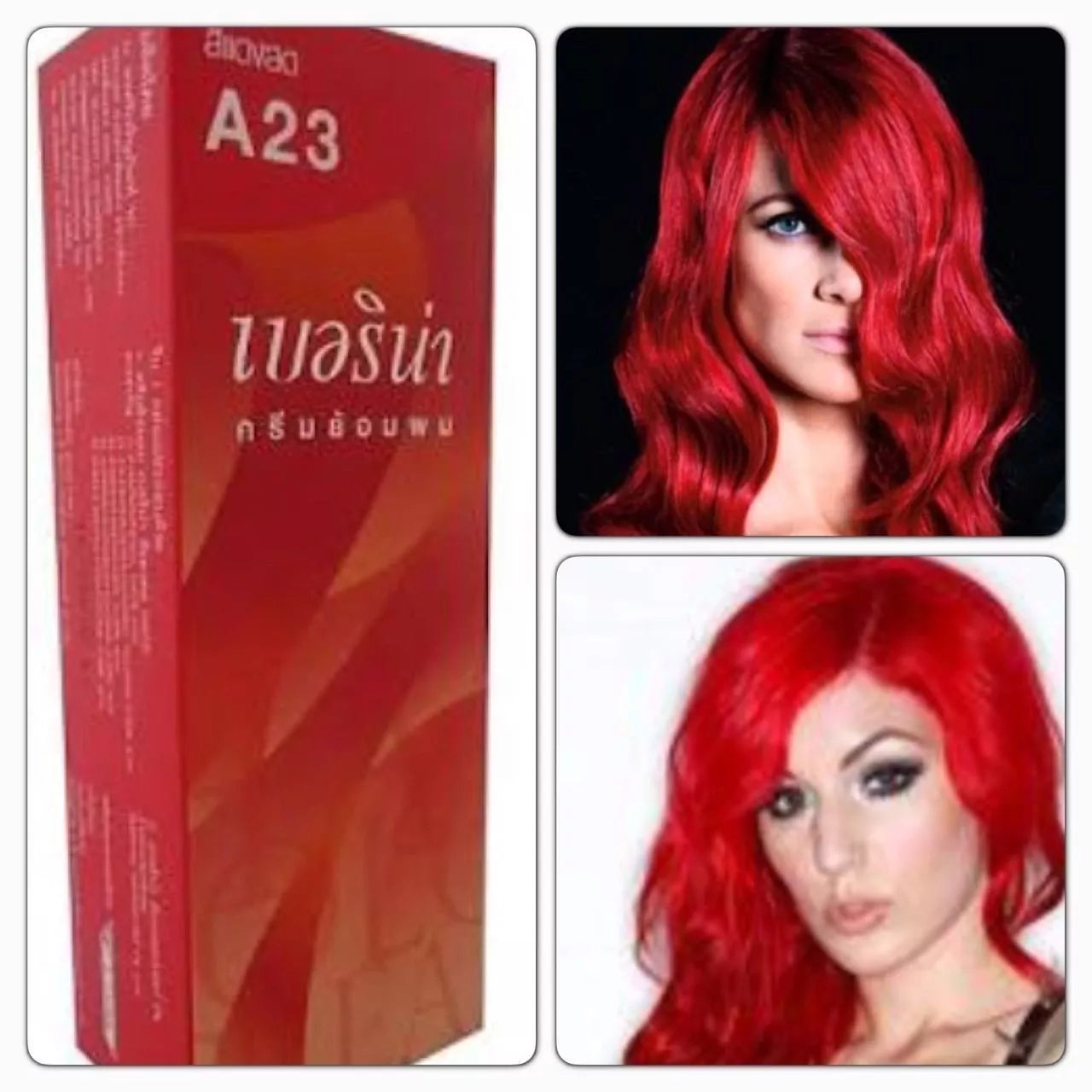 Berina Permanent Hair dye color cream # A23 Bright Red
