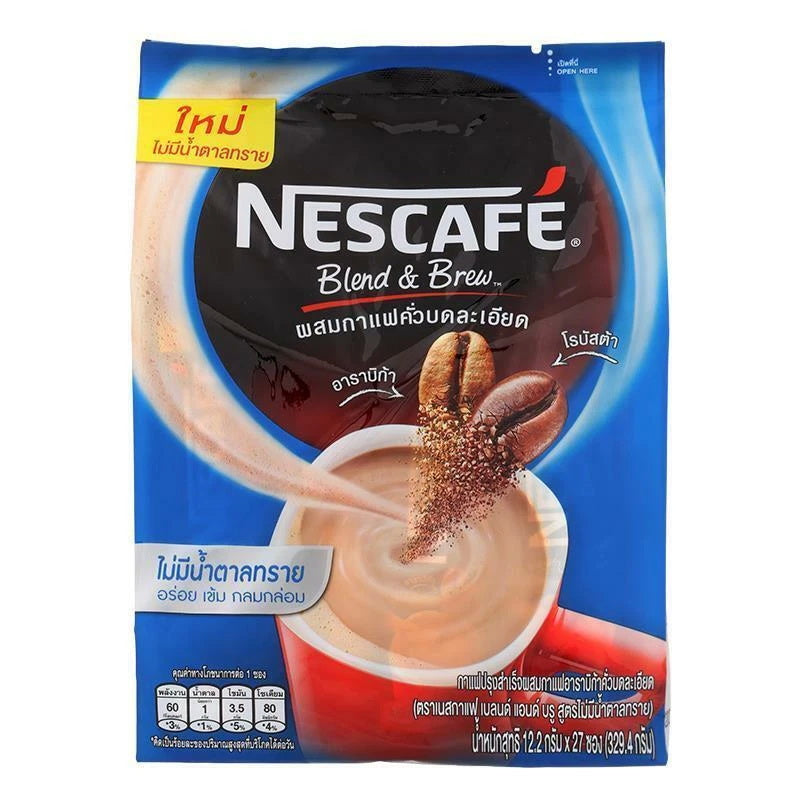 Nescafe Blend & Brew No Sugar Instant Coffee 27 Sticks front packaging