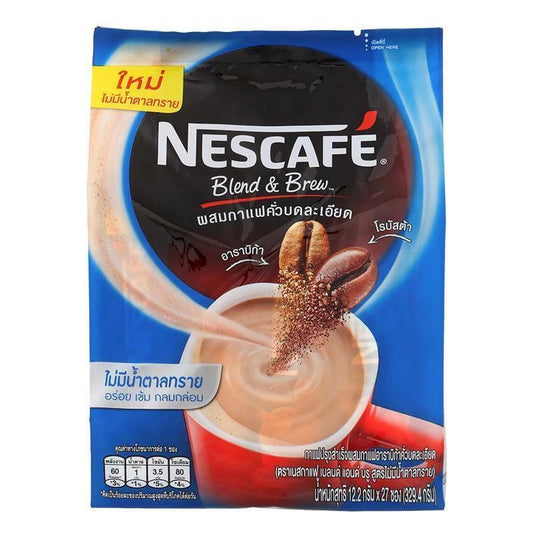 Nescafe Blend & Brew No Sugar Instant Coffee 27 Sticks front packaging