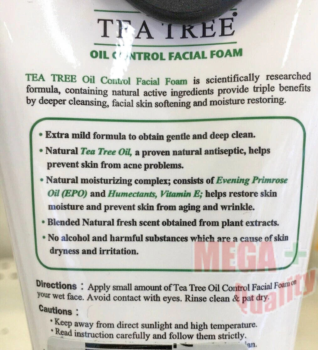 Tea Tree Facial Foam Natural Oil Control Acne Cleanser Ingredients Label Back