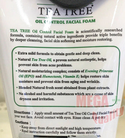 Tea Tree Facial Foam Natural Oil Control Acne Cleanser Ingredients Label Back
