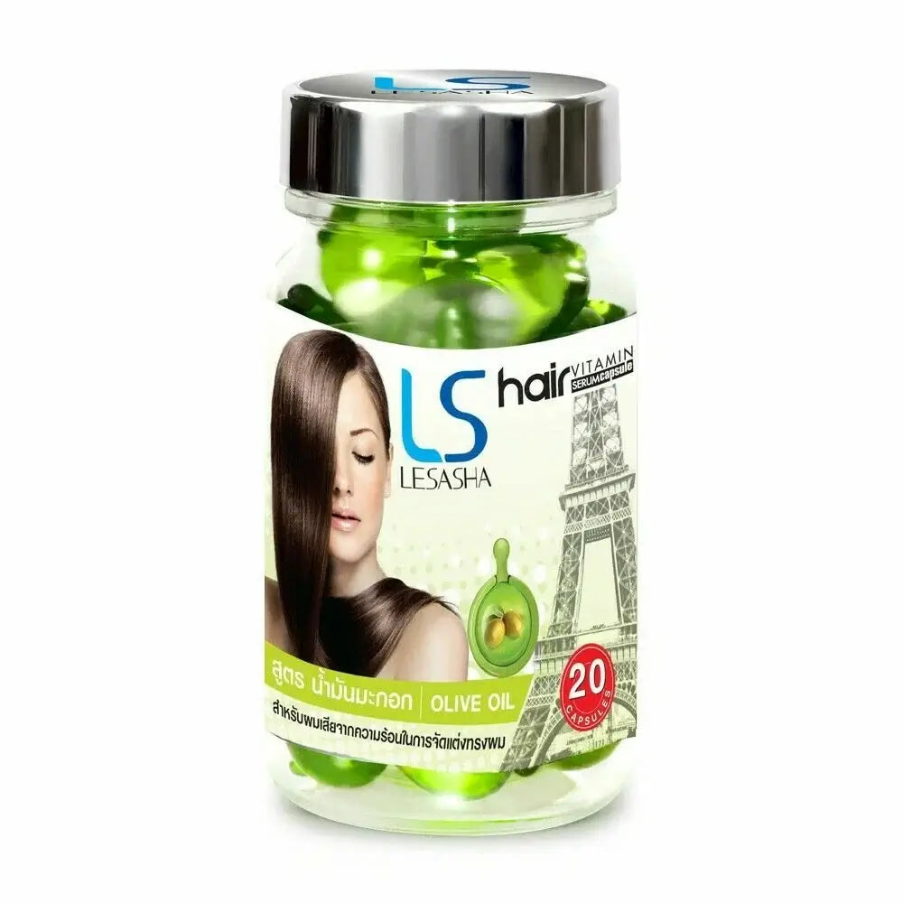 Lesasha Hair Vitamin Serum Capsule Olive Oil 20 Capsules packaging bottle
