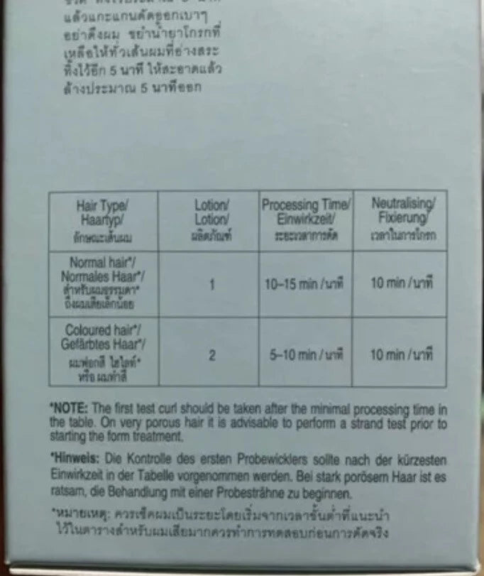 Schwarzkopf Perm Kit P1 product label ingredients and instructions back