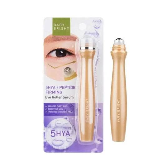 Baby Bright Eye Roller 5HYA and Peptide Firming Eye Roller Serum packaging and product tube