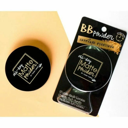 Nami All Day Matte BB Powder packaging and compact on flat lay background